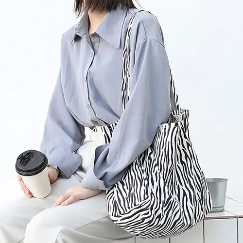 Zebra Print Canvas Tote Bag with Large Capacity and Trendy Design